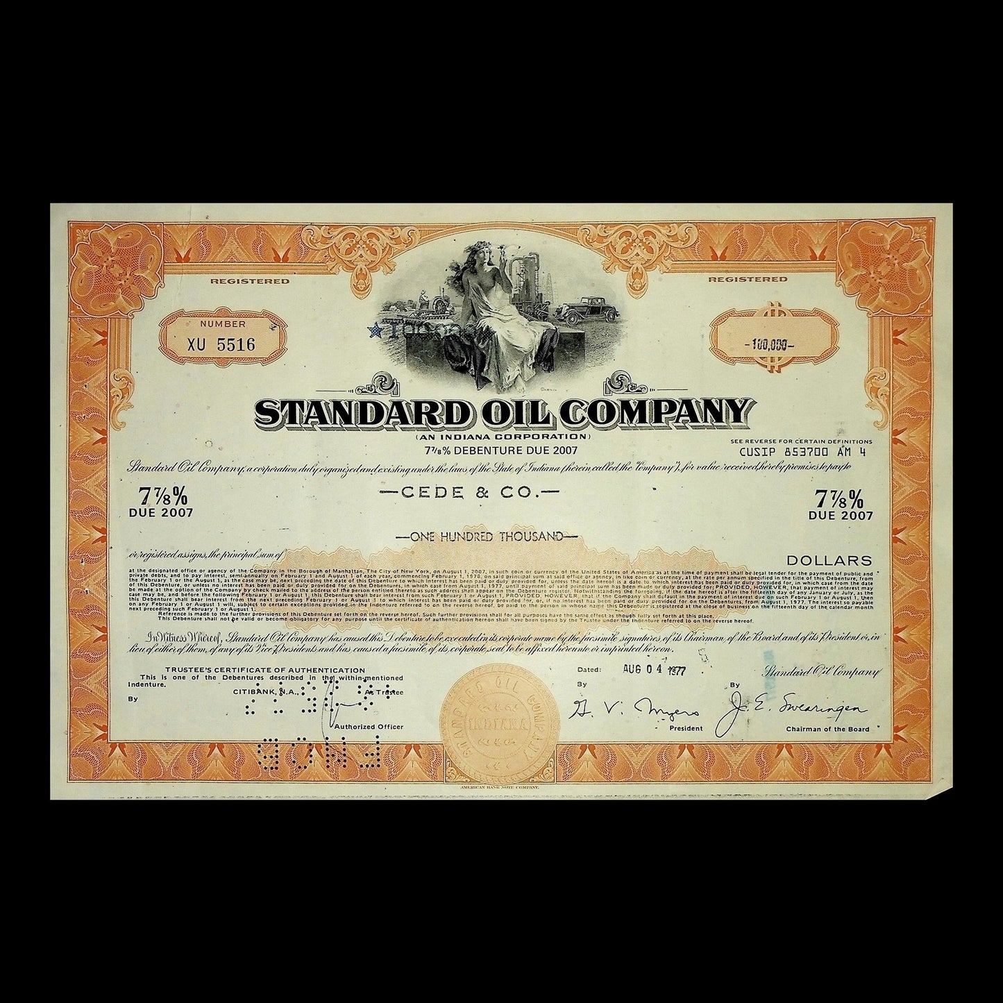 The Standard Oil Company Bond Certificate from 1970s