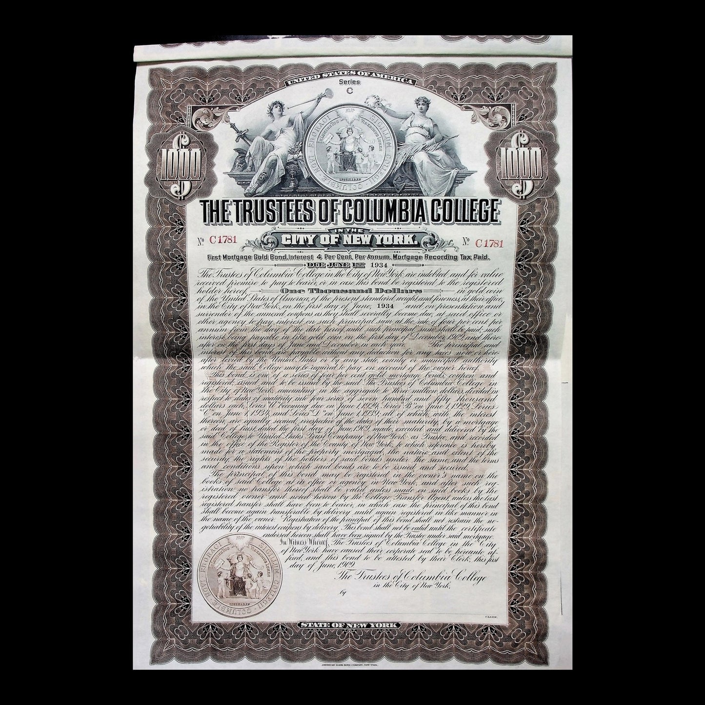 The Trustees of Columbia College Gold Bond from 1902