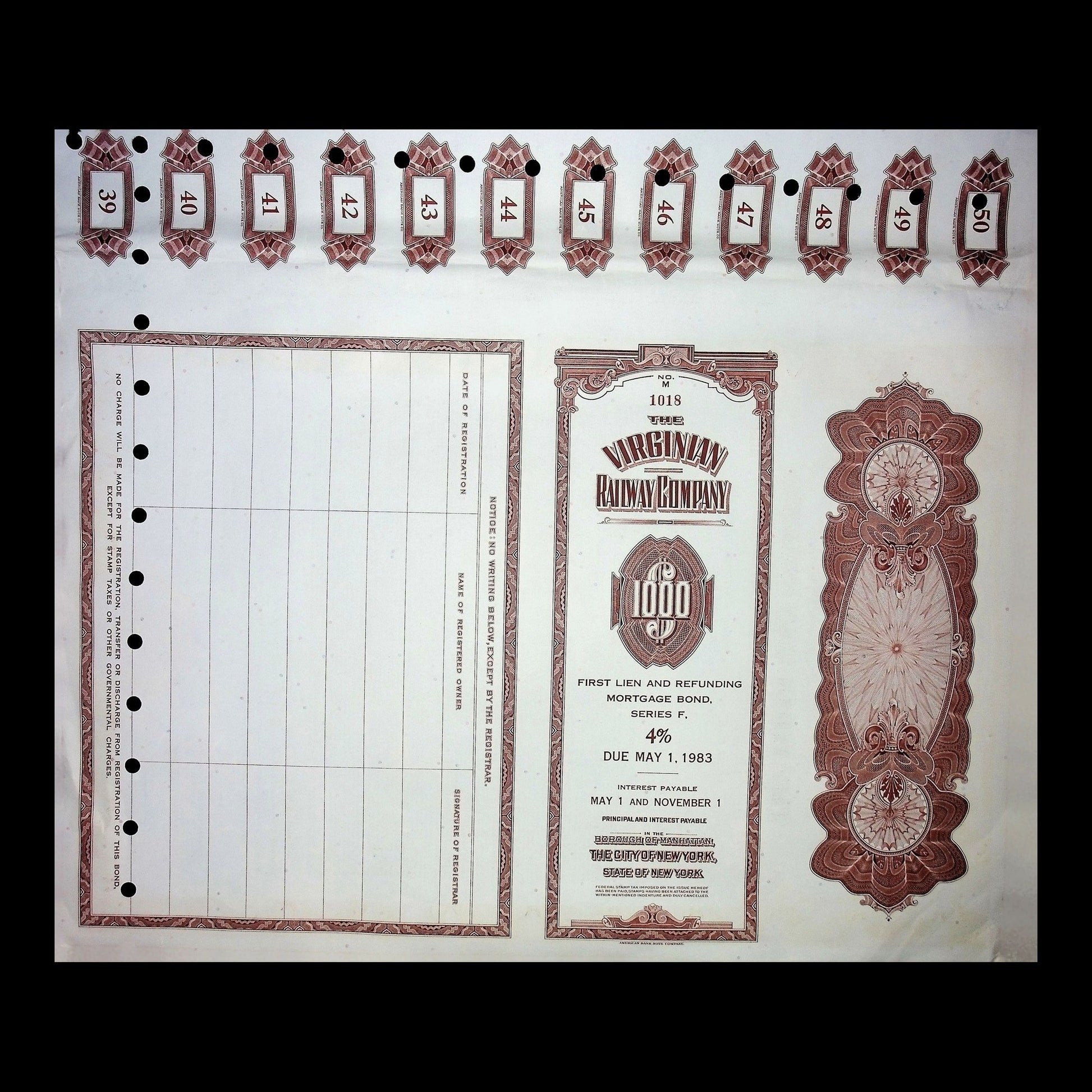 The Virginian Railway Company Bond from 1959