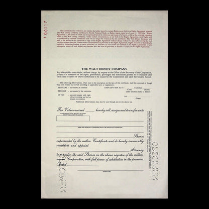 Walt Disney Company Stock Certificate