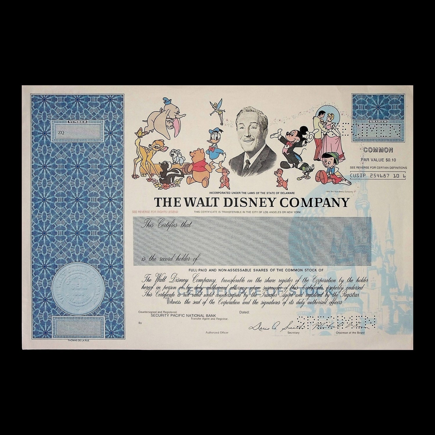 Walt Disney Company Stock Certificate