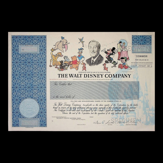 Walt Disney Company Stock Certificate