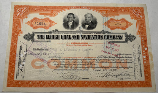 The Lehigh Coal and Navigation Company Stock Certificate