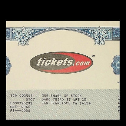 Tickets.com, Inc. Stock Certificate from 2003