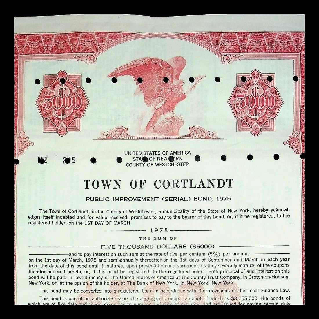 Town of Cortlandt Bond from 1978