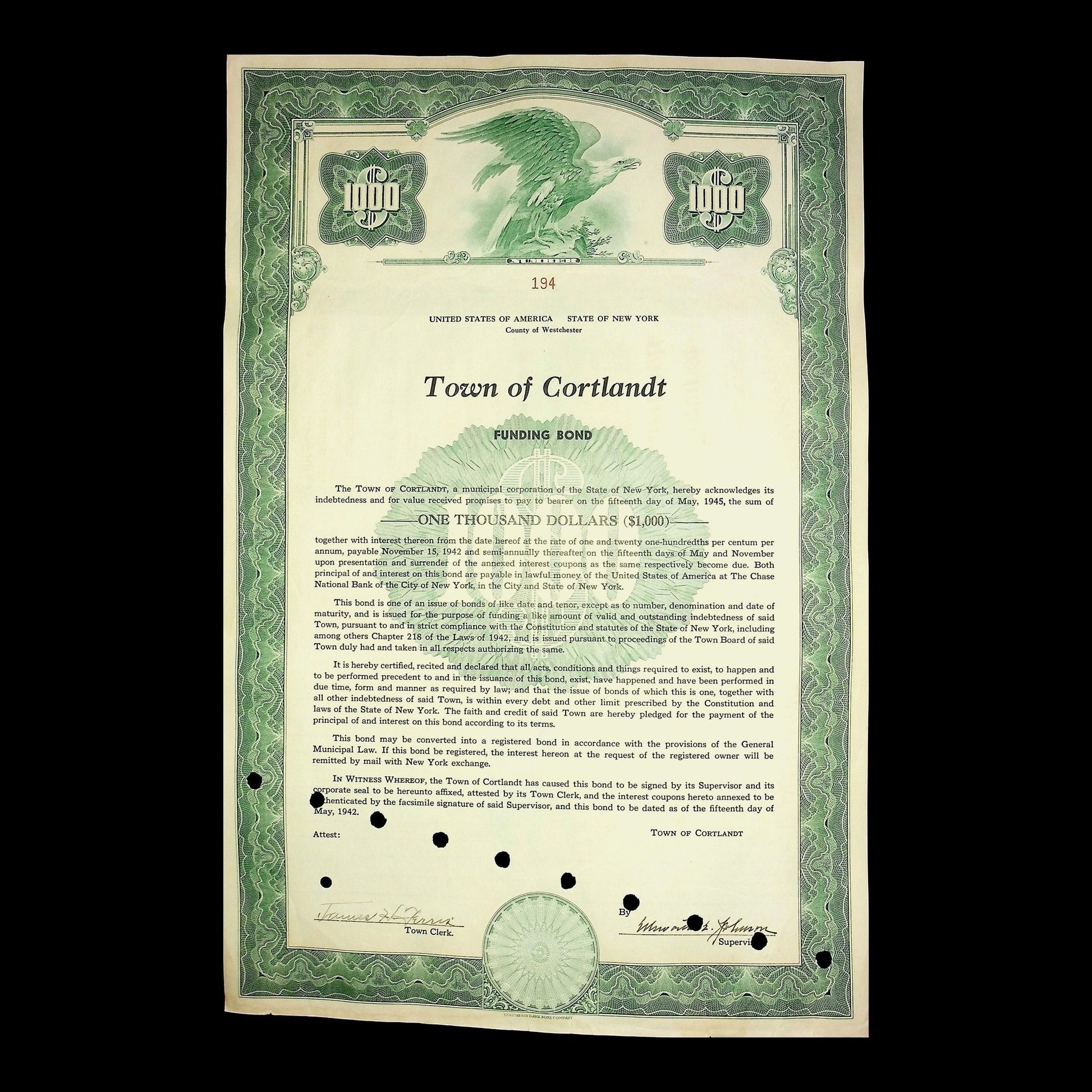 Town of Cortlandt Bond from 1978