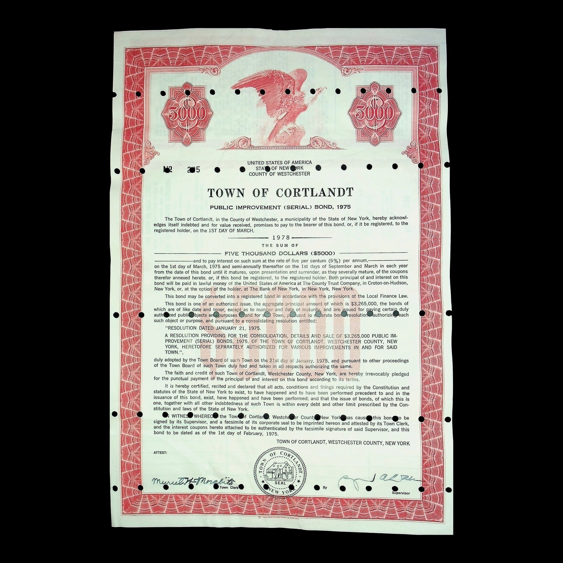 Town of Cortlandt Bond from 1978