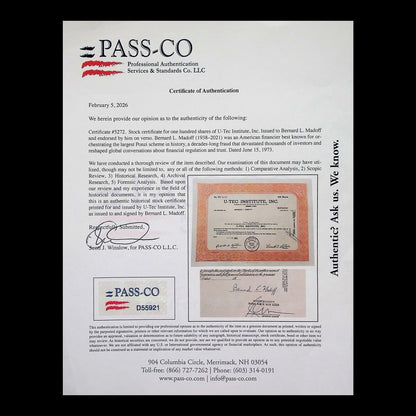 U-Tec Institute, Inc. Stock Certificate from 1973