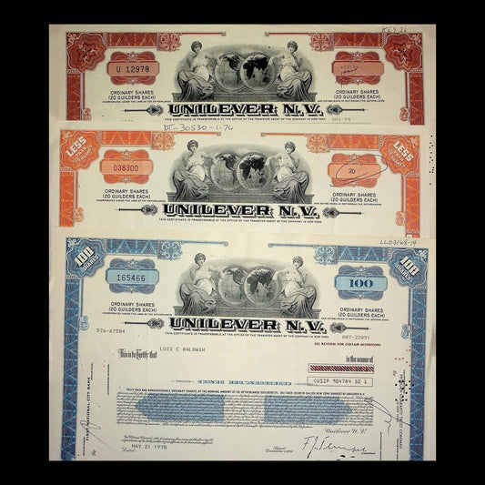 Unilever N.V. Stock Certificate from 1970