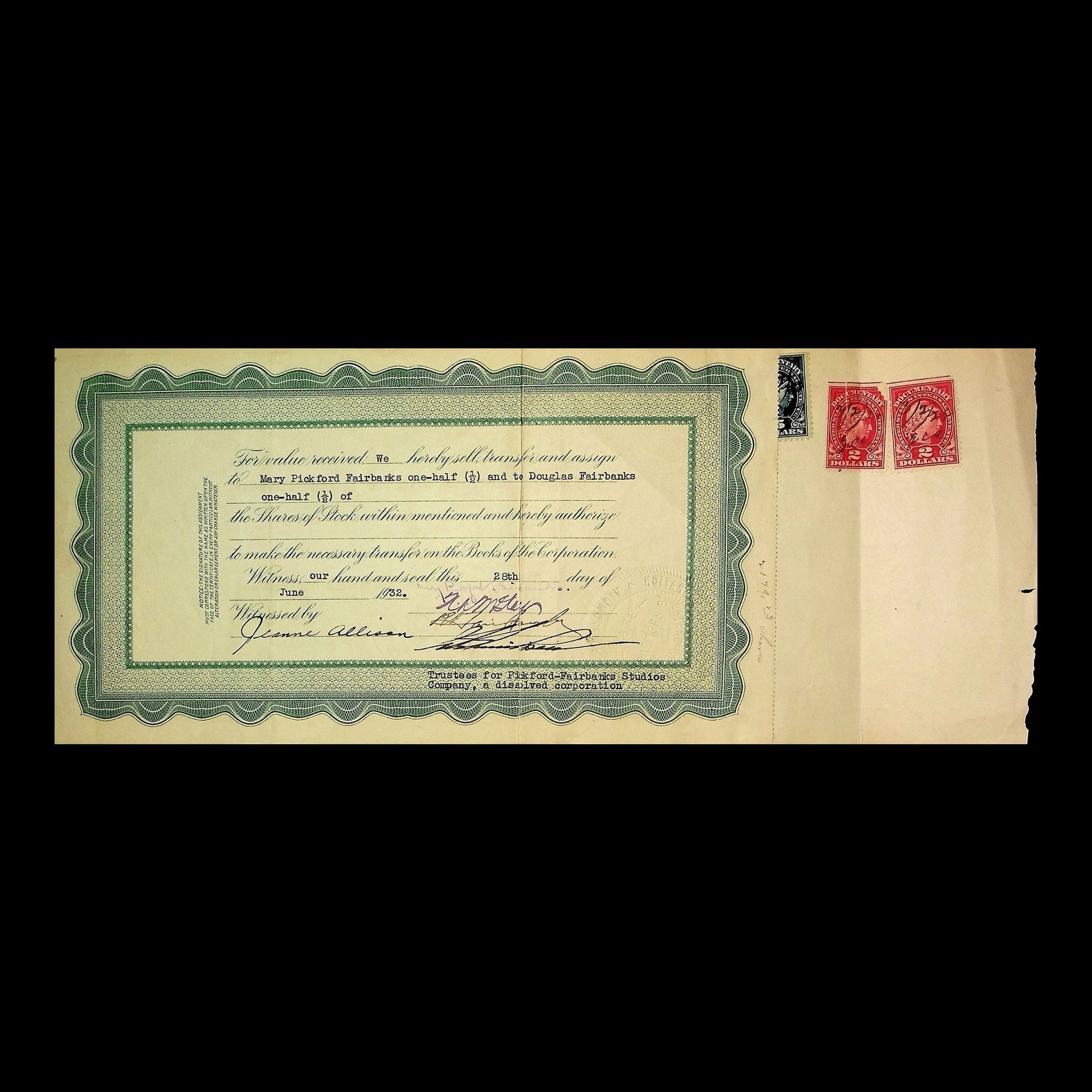 United Artists Studio Corporation Stock Certificate