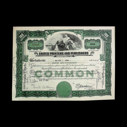 United Printers and Publishers Stock Certificate from 1949