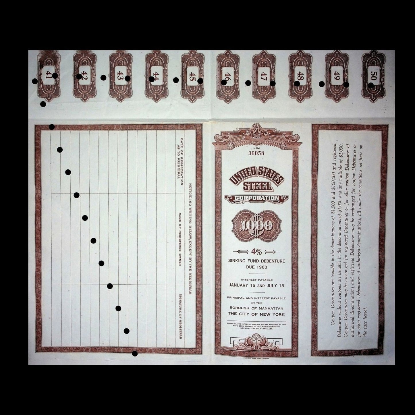 United States Steel Corporation Bond from 1958