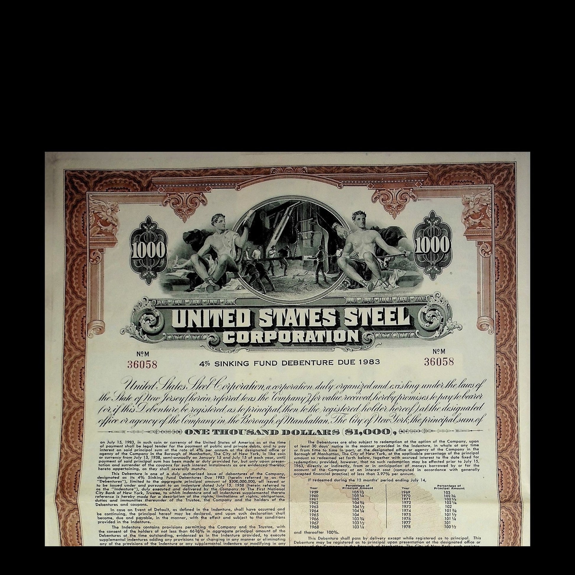 United States Steel Corporation Bond from 1958