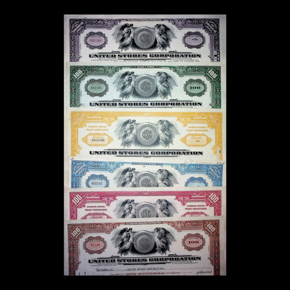 United Stores Corporation Stock Certificate Set from 1920s