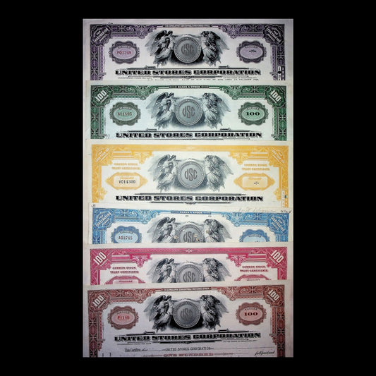 United Stores Corporation Stock Certificate Set from 1920s