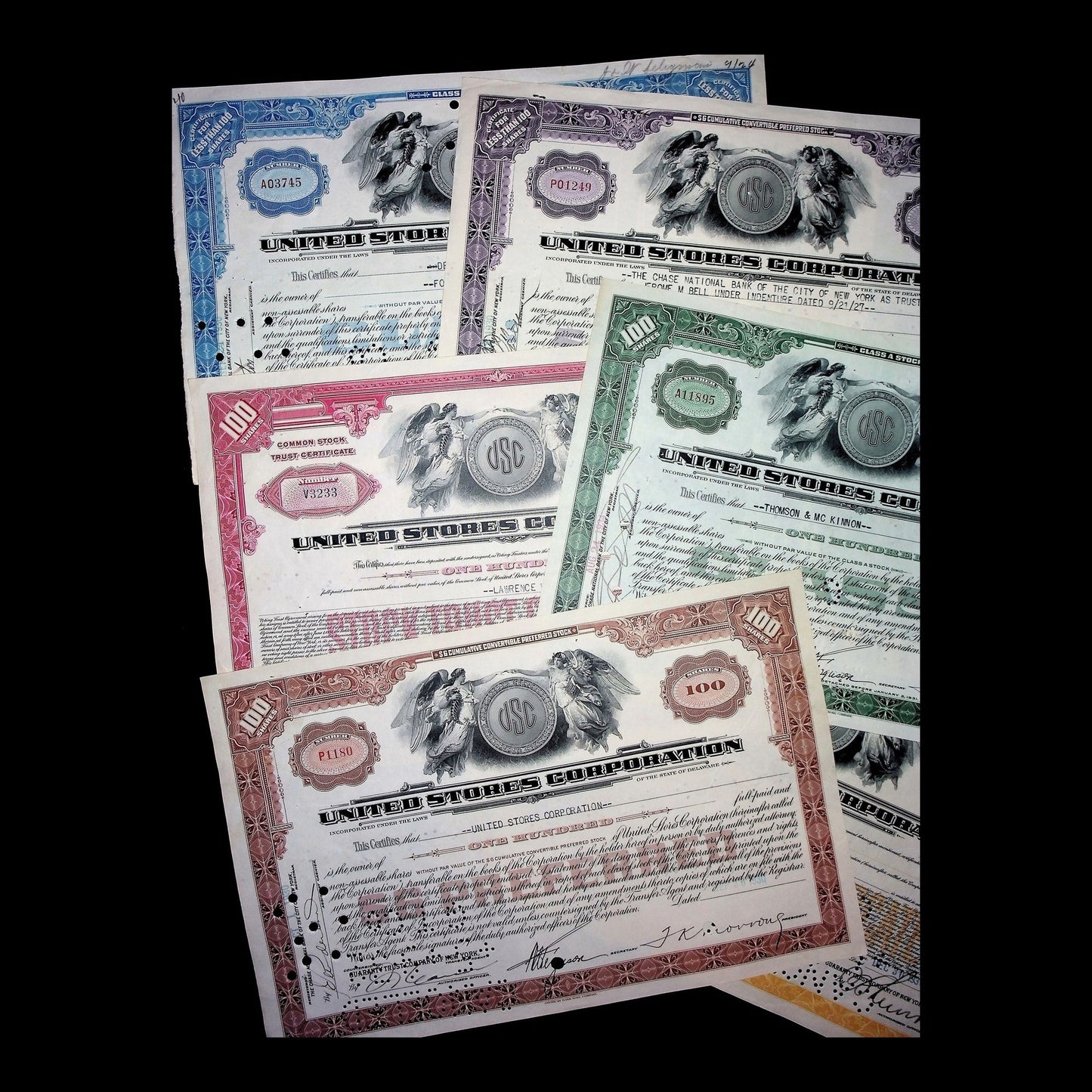 United Stores Corporation Stock Certificate Set from 1920s
