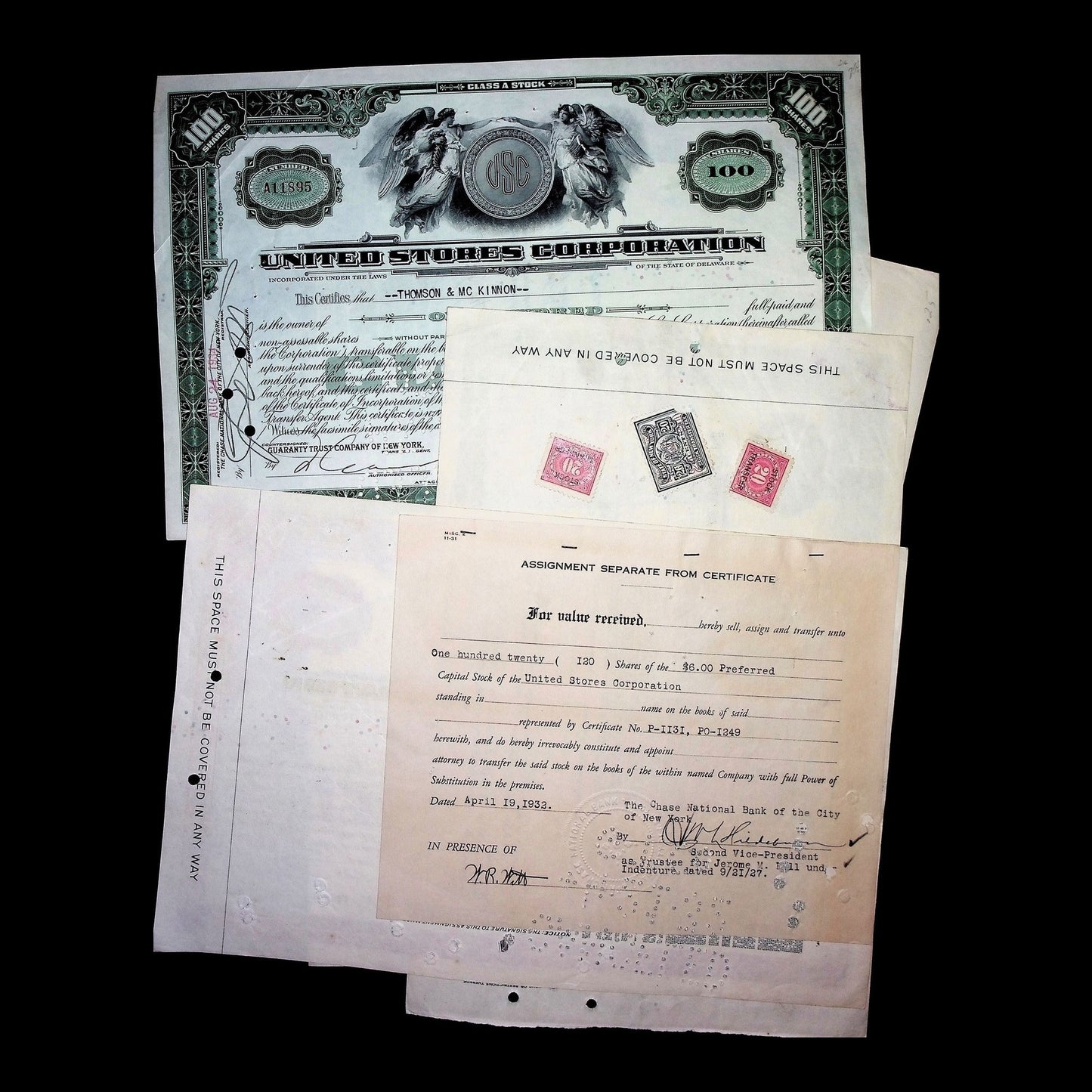 United Stores Corporation Stock Certificate Set from 1920s