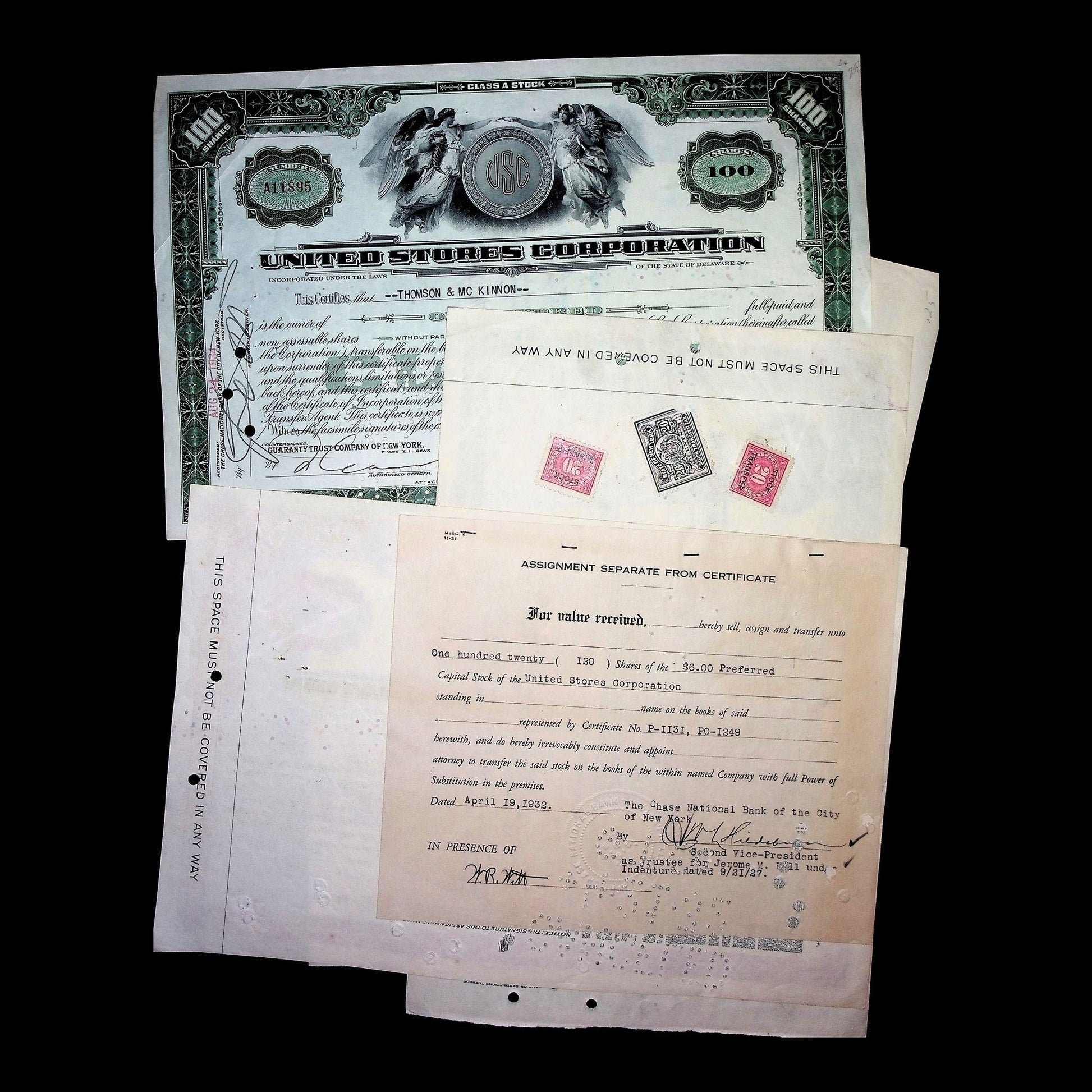 United Stores Corporation Stock Certificate Set from 1920s