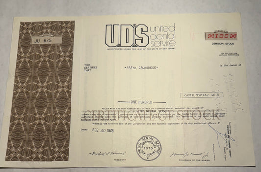 United Dental Service Stock Certificate