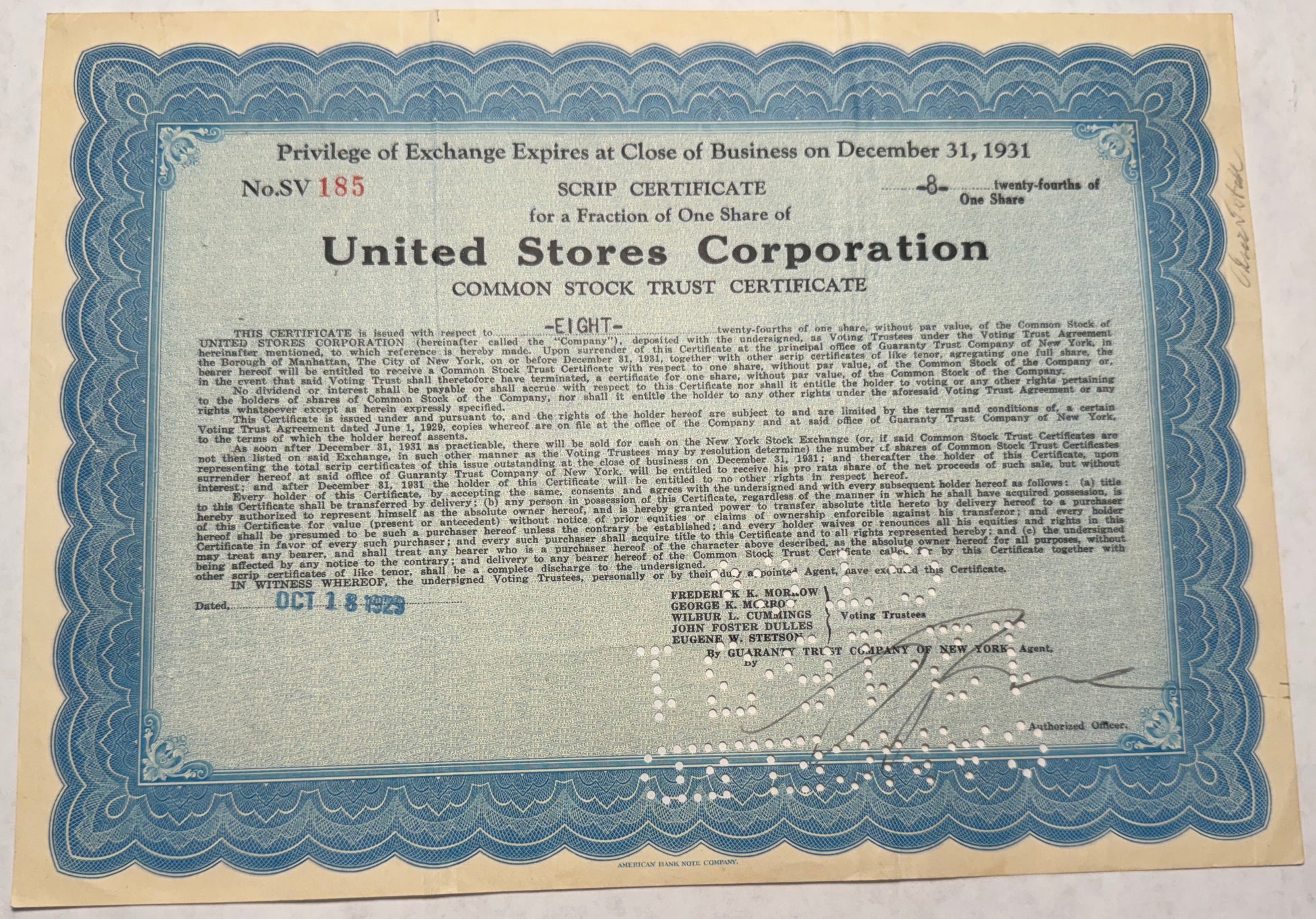 United Stores Corporation Stock Certificate,