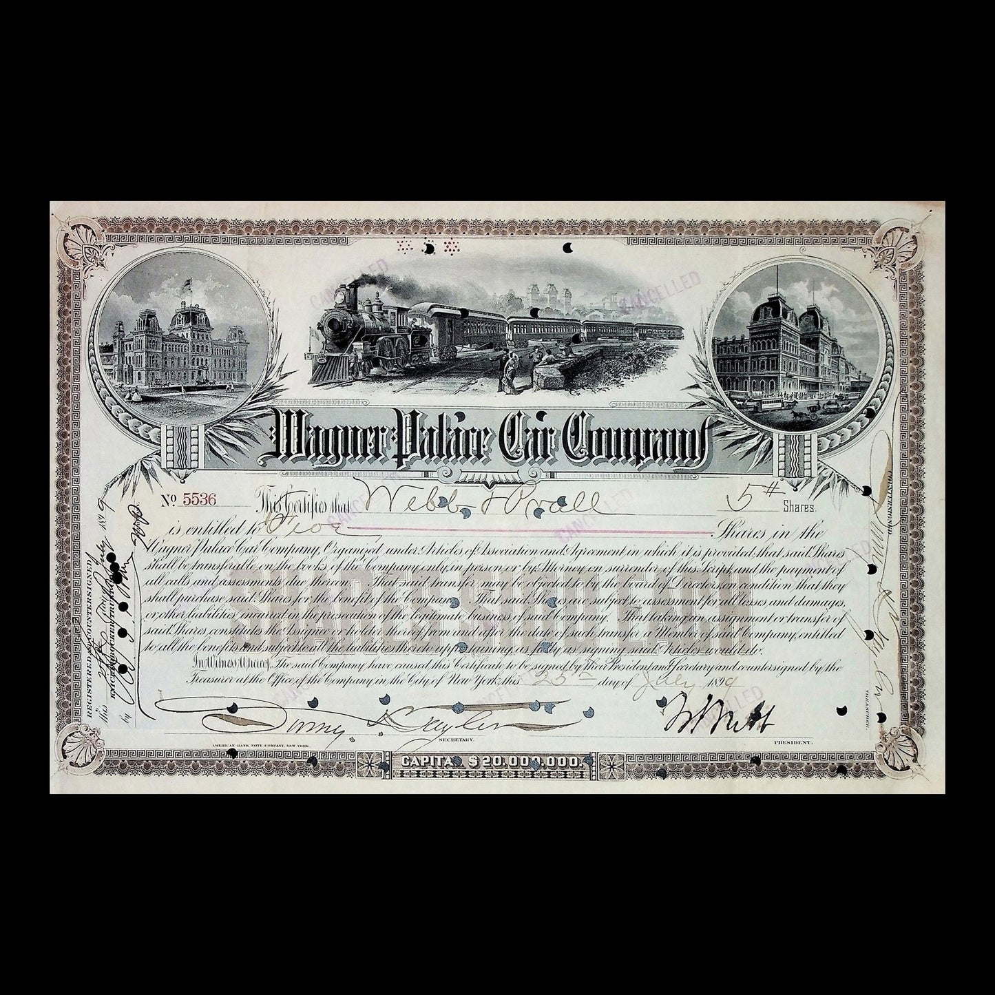 Wagner Palace Car Company Stock Certificate from 1870s