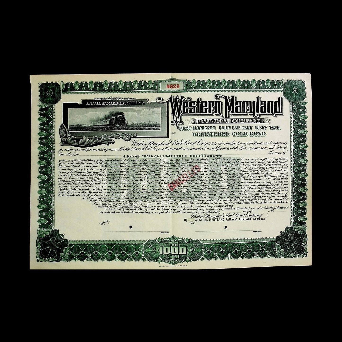 Western Maryland Rail Road Company Bond from Early 1900s
