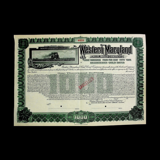 Western Maryland Rail Road Company Bond from Early 1900s