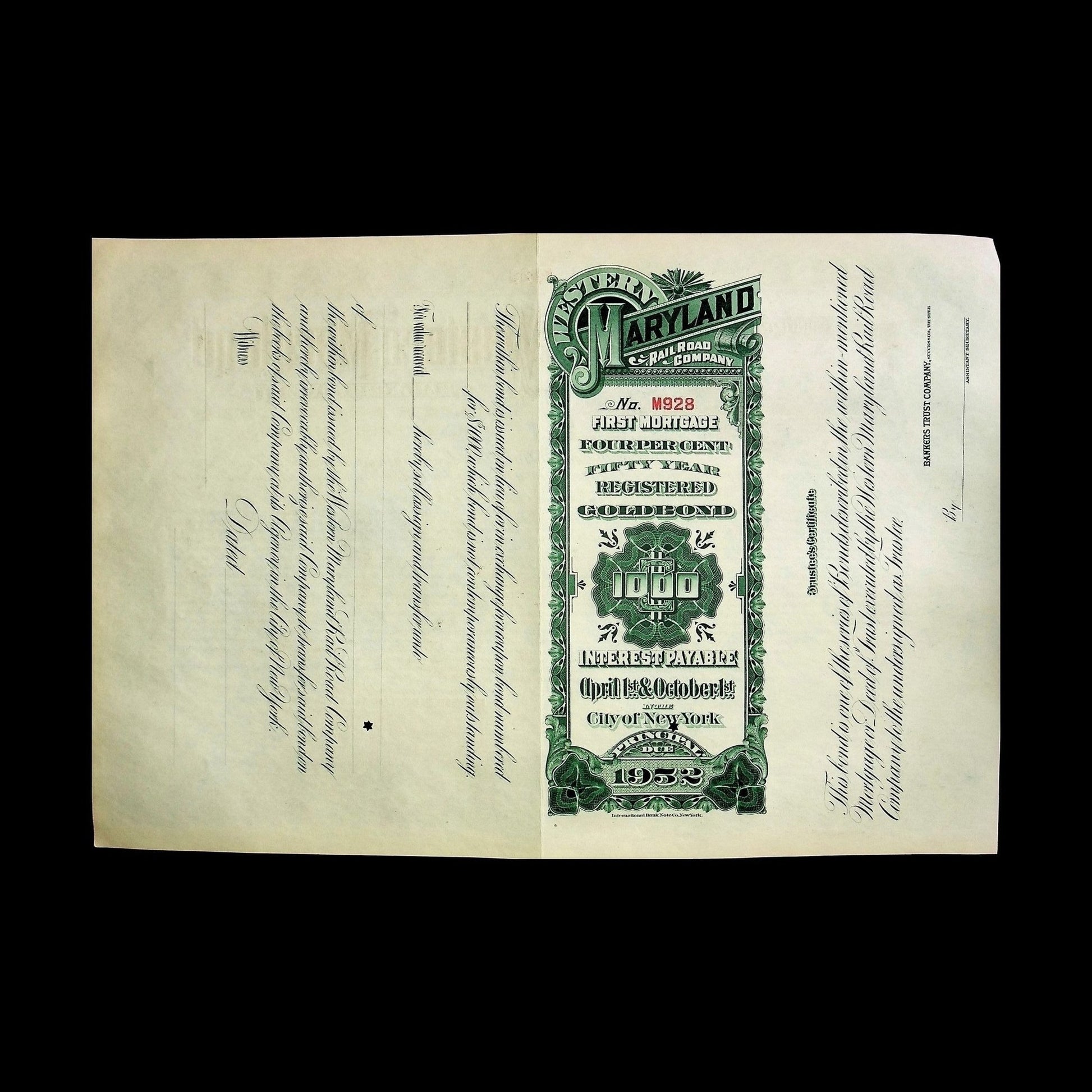 Western Maryland Rail Road Company Bond from Early 1900s