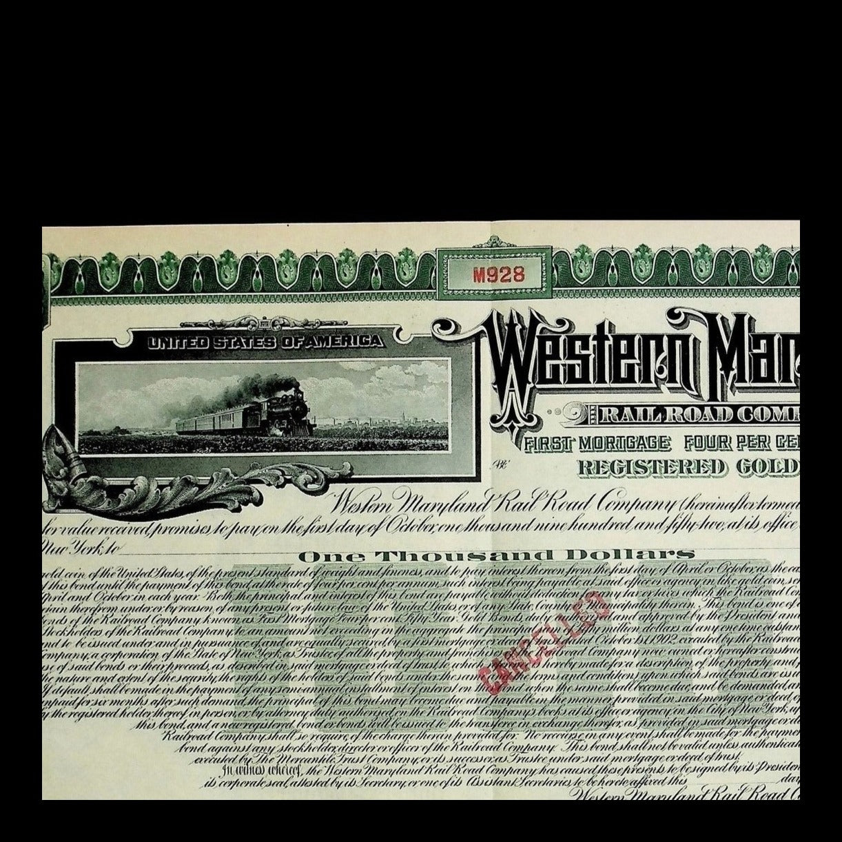 Western Maryland Rail Road Company Bond from Early 1900s