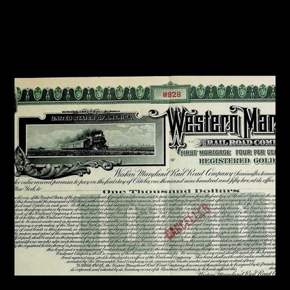 Western Maryland Rail Road Company Bond from Early 1900s
