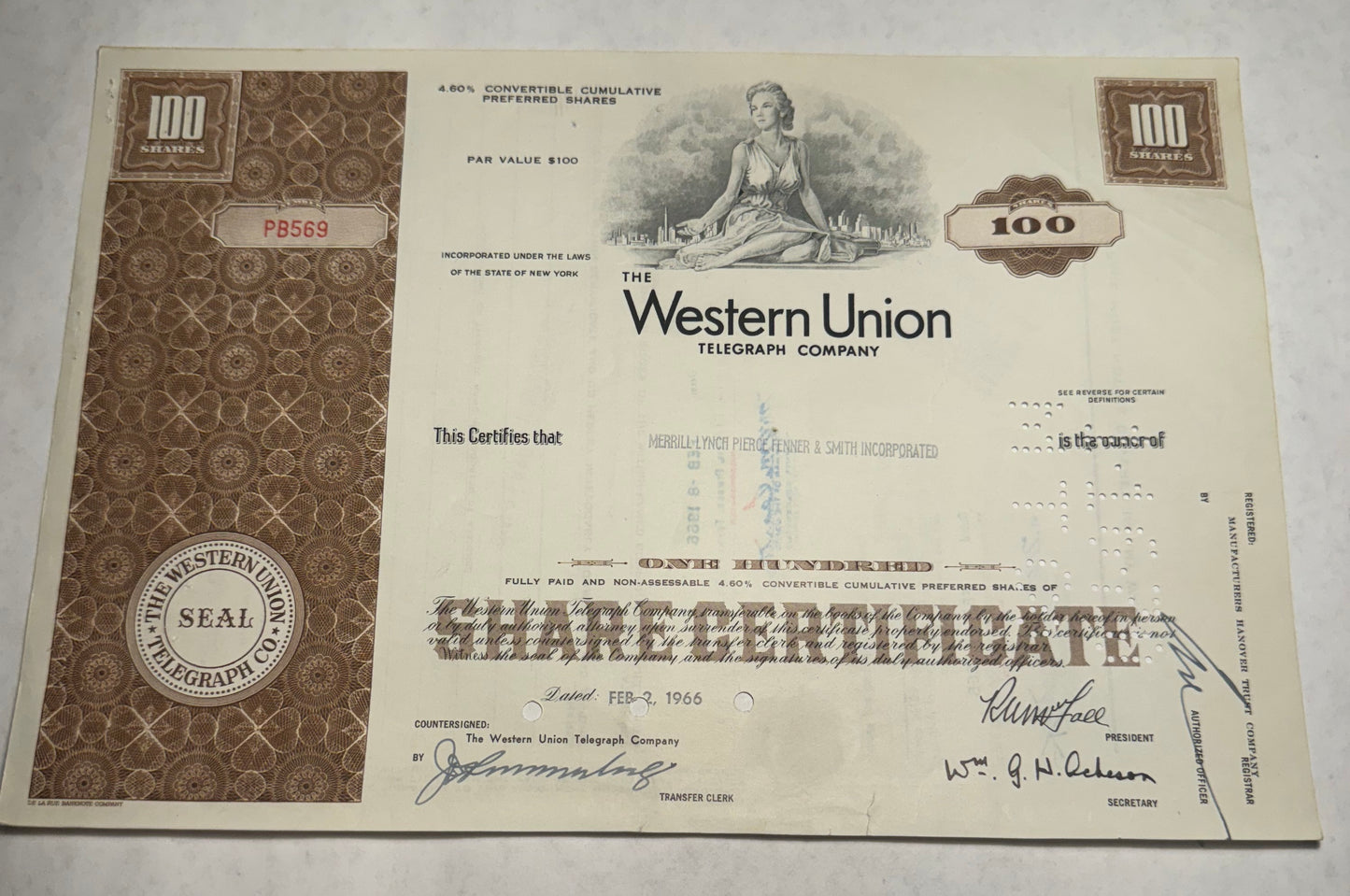 Western Union Stock Certificate 