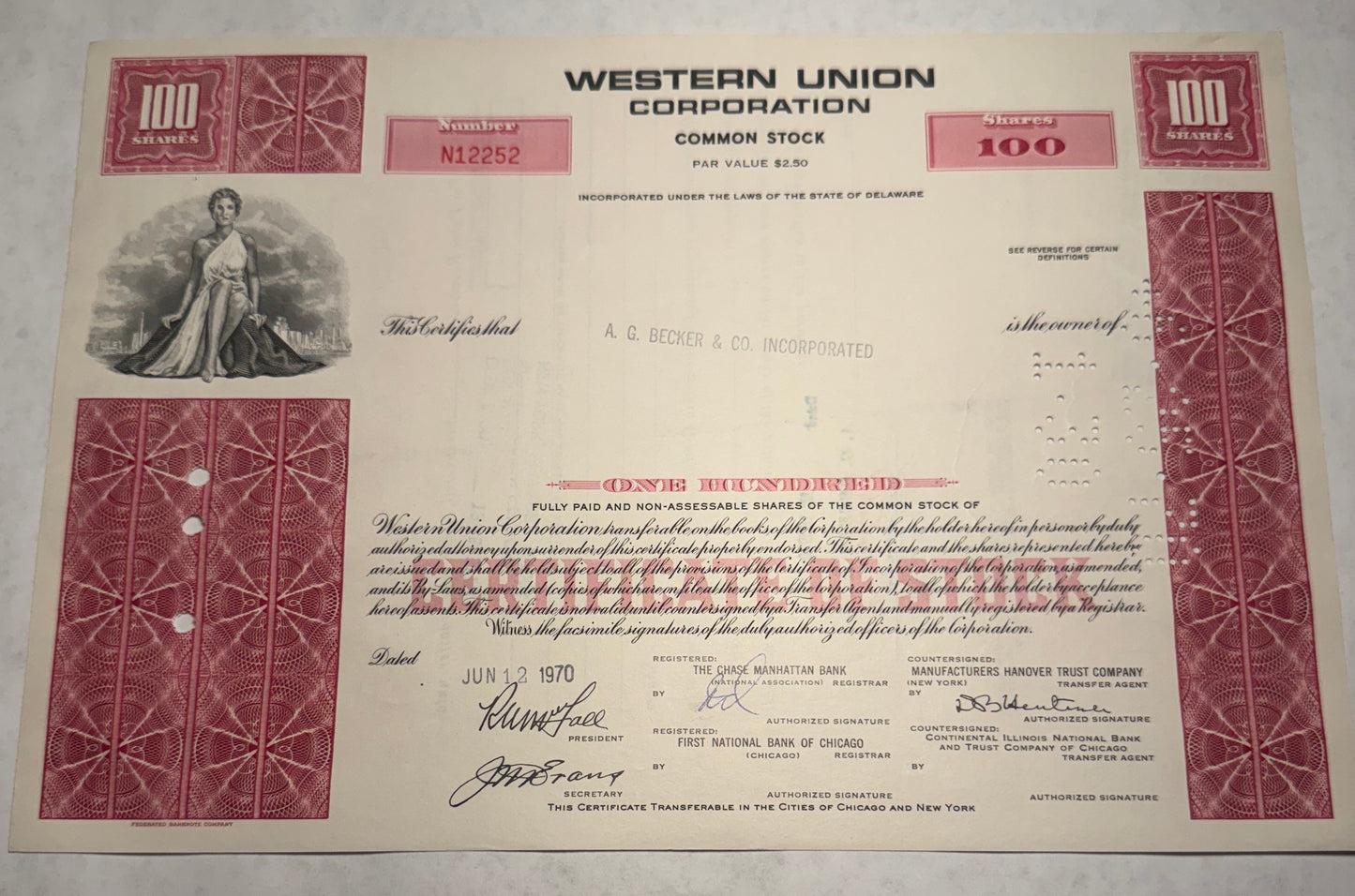 Western Union Stock Certificate