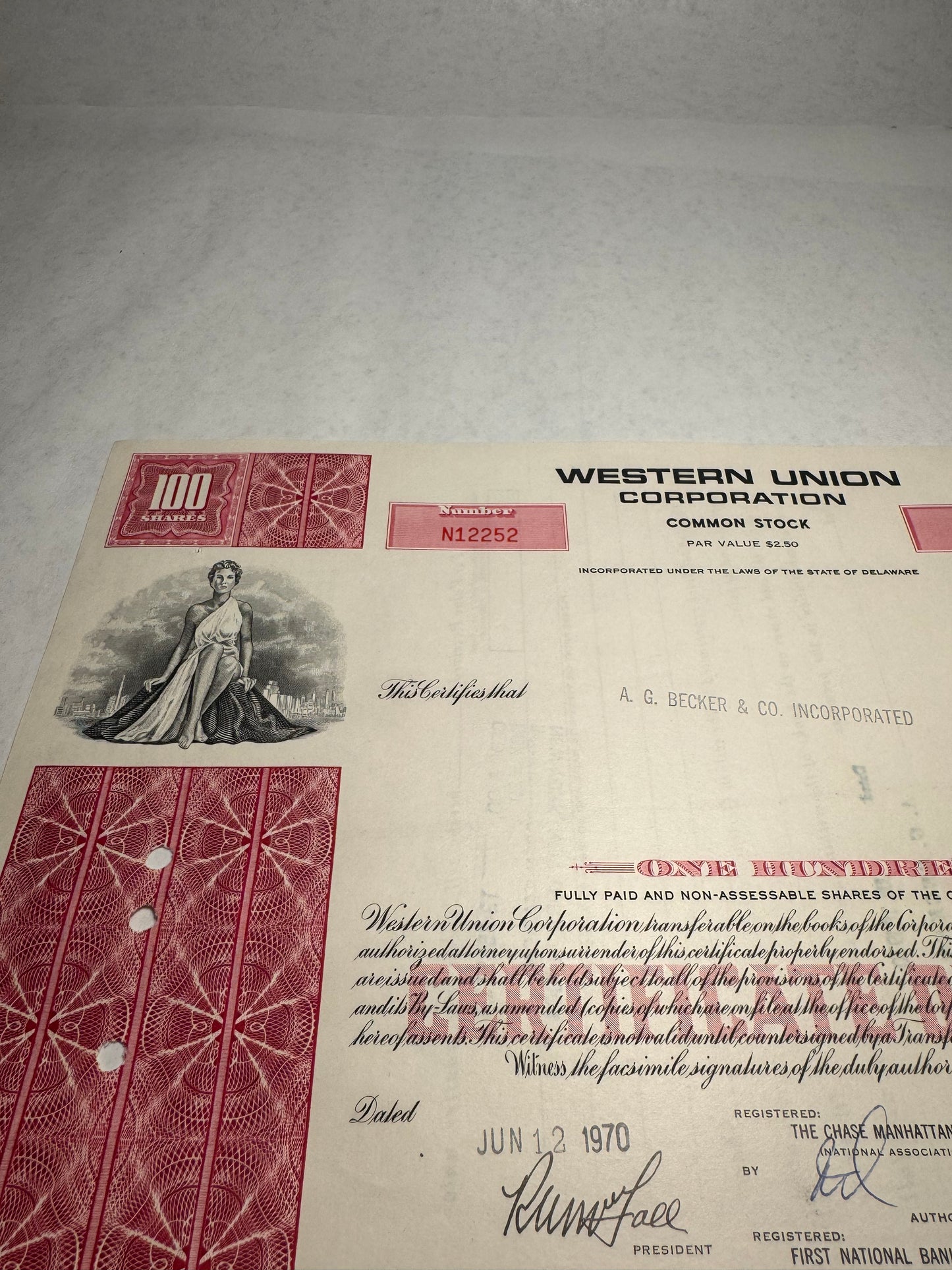 Western Union Stock Certificate