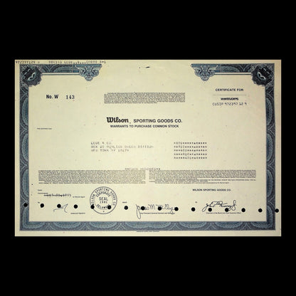 Wilson Sporting Goods Co. Stock Certificate from 1981